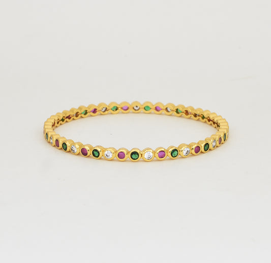 White Magenta Green Dainty Two Bangles - Y022033