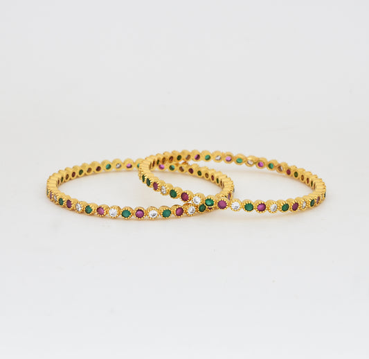 White Magenta Green Designer Dainty Two Bangles - Y022032