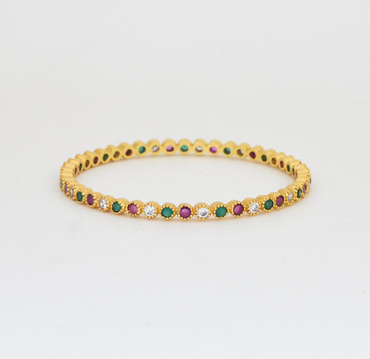White Magenta Green Designer Dainty Two Bangles - Y022032
