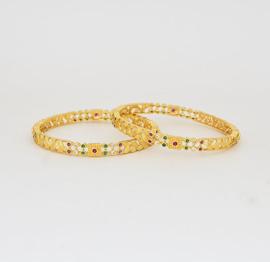 White Magenta Green Tartan Two Bangles - Y022027