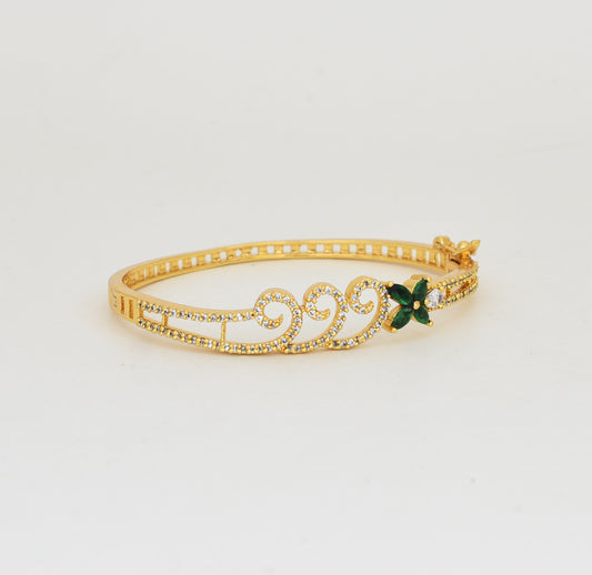 White Green Wave Floret Open Bangle - Y022045