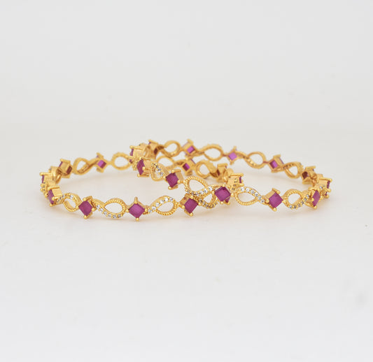 White Magenta Tangle Two Bangles - Y062070