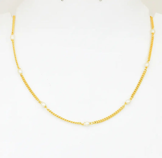 Medium Small Pearl Curb Link Chain 15 Inches - W061826