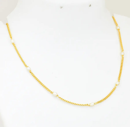 Medium Small Pearl Curb Link Chain 15 Inches - W061826