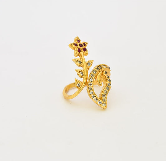 White Magenta Blossom Adjustable Ring - Y012020
