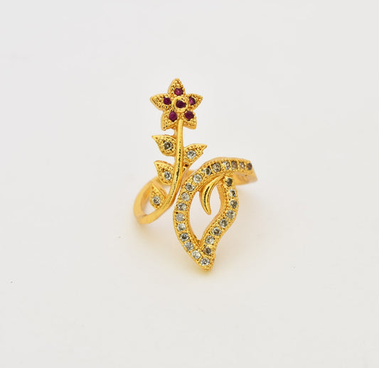 White Magenta Blossom Adjustable Ring - Y012020