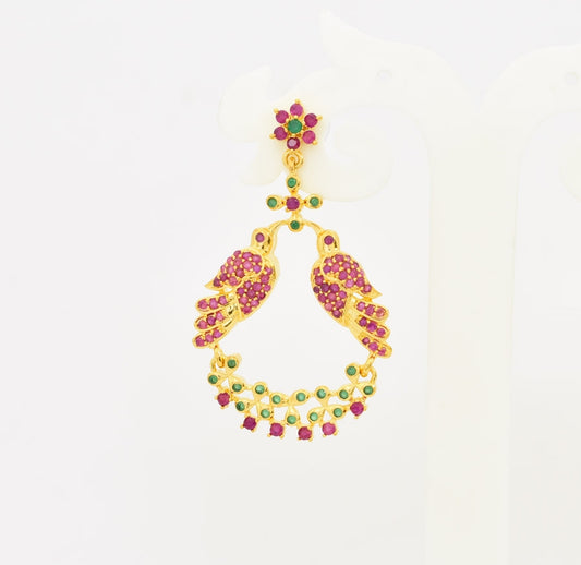 Magenta Green Love Birds Chandbali Earrings - T01514