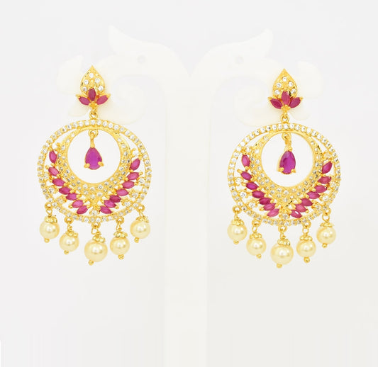 White Magenta Ziya Chandbali Earrings - T01500