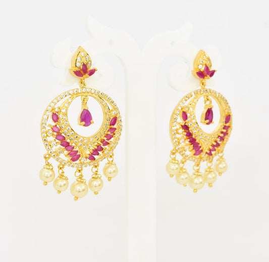 White Magenta Ziya Chandbali Earrings - T01500