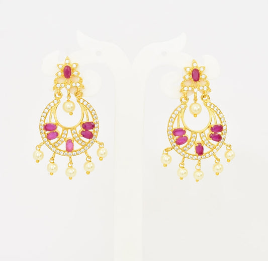 White Magenta Ziah Chandbali Earrings - T01514