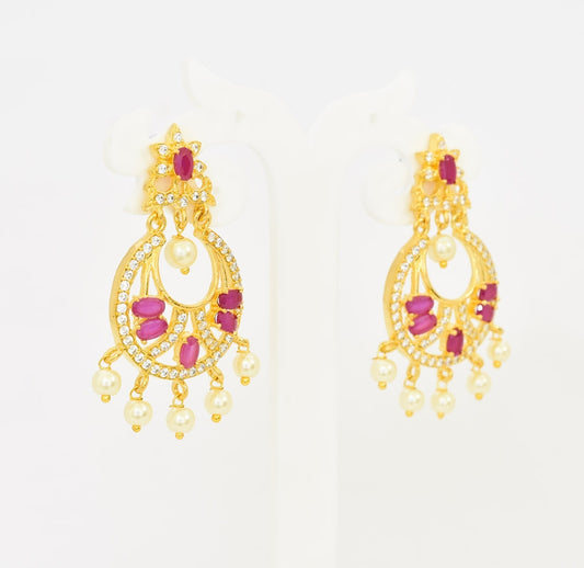 White Magenta Ziah Chandbali Earrings - T01514