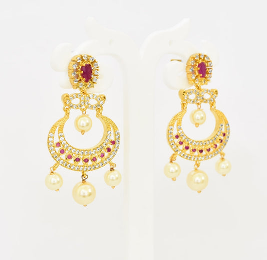 White Magenta Gia Chandbali Earrings - T01504