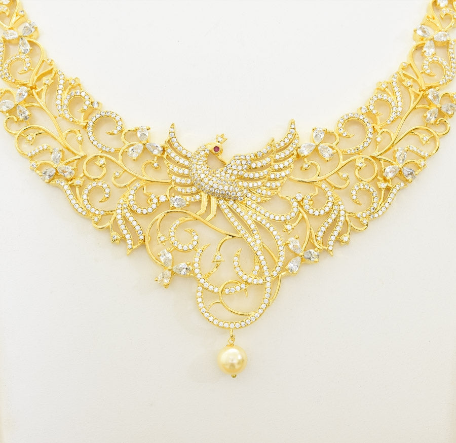 White Exotic Peacock Long Necklace - T02539