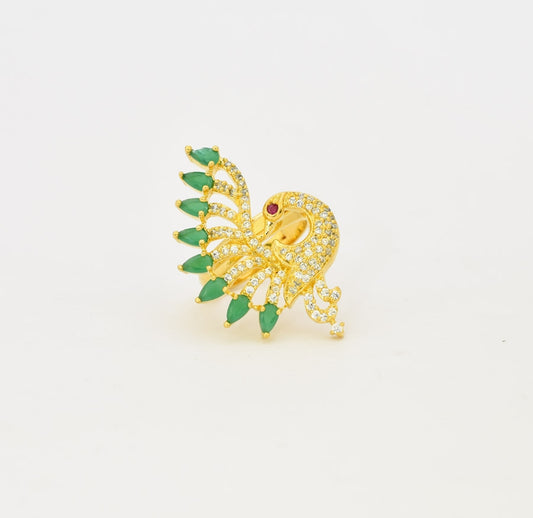 White Magenta Green Paonne Adjustable CZ Ring - Y012016