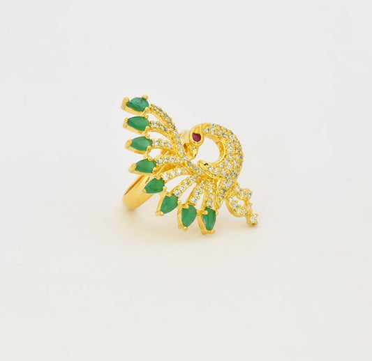 White Magenta Green Paonne Adjustable CZ Ring - Y012016