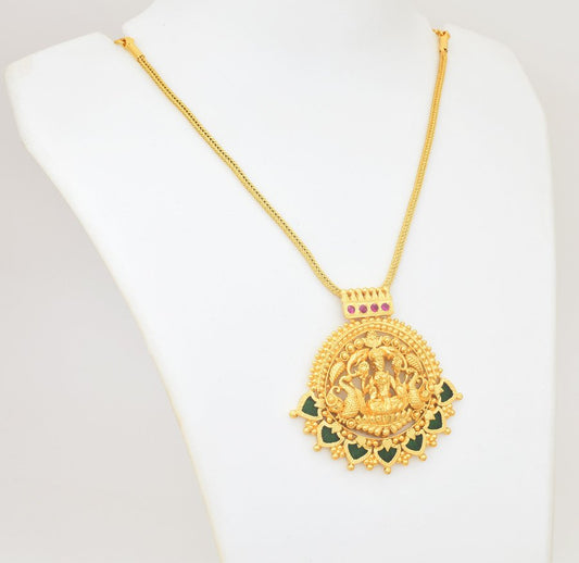 Green Palakka Lakshmi Locket With Chain - U081181