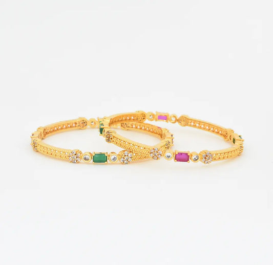 White Magenta Green Eldine Two Bangles - X021981