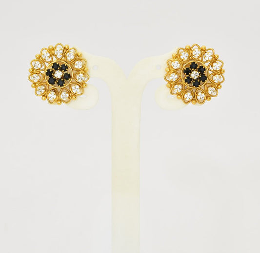 Big White Black Floral Stud - T10807