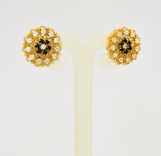 Big White Black Floral Stud - T10807