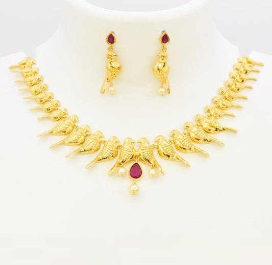 White Magenta Humming Bird Necklace With Drop - S12457