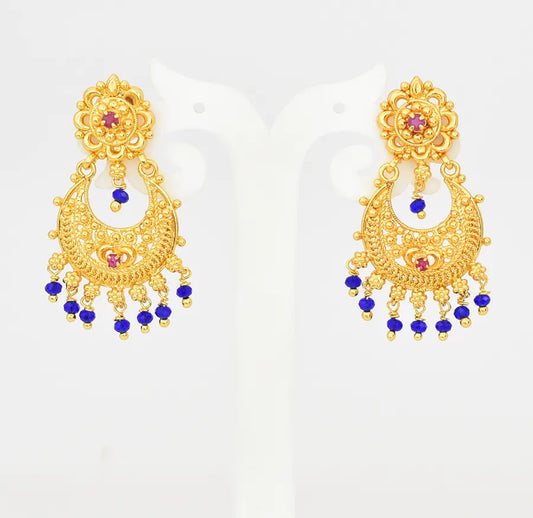 Medium Big Magenta Blue Dazzler Chandbali Earrings - V081643