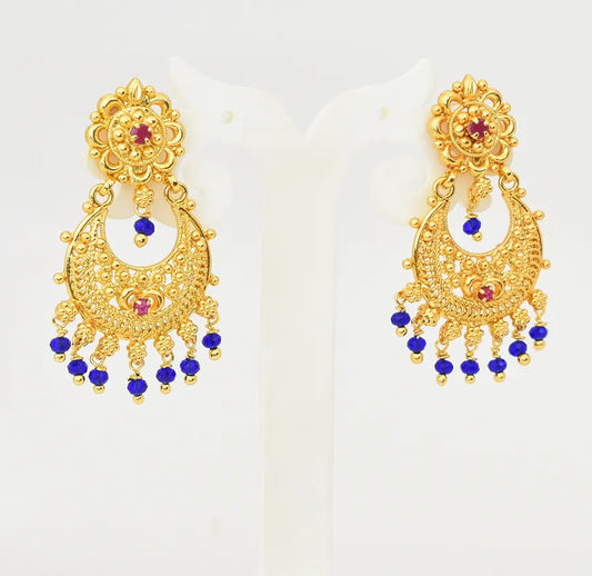 Medium Big Magenta Blue Dazzler Chandbali Earrings - V081643