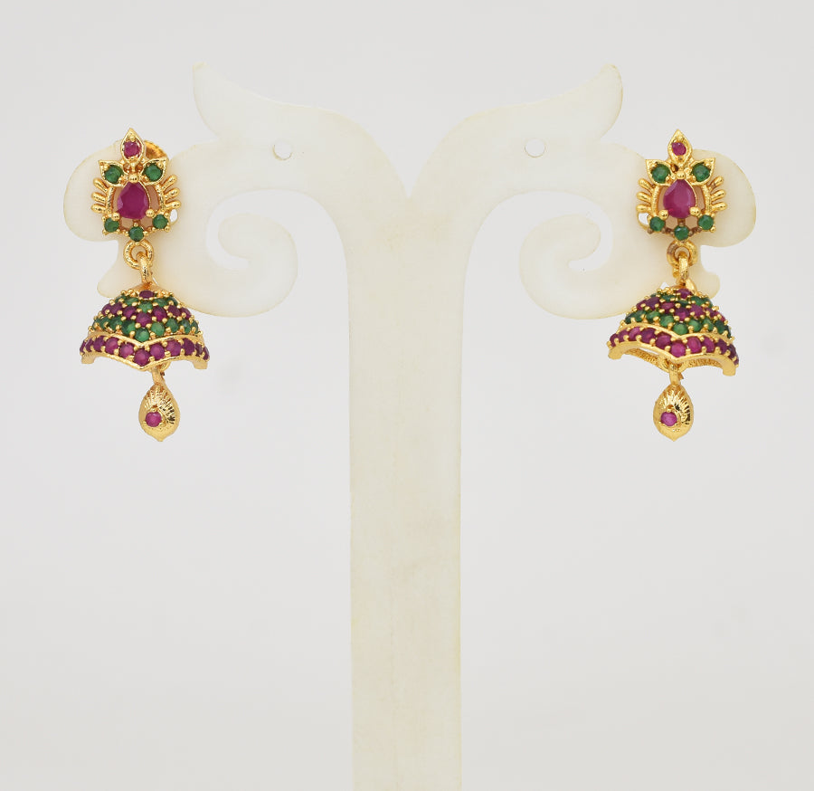 Magenta Green Baroque Jhumka - Y052058