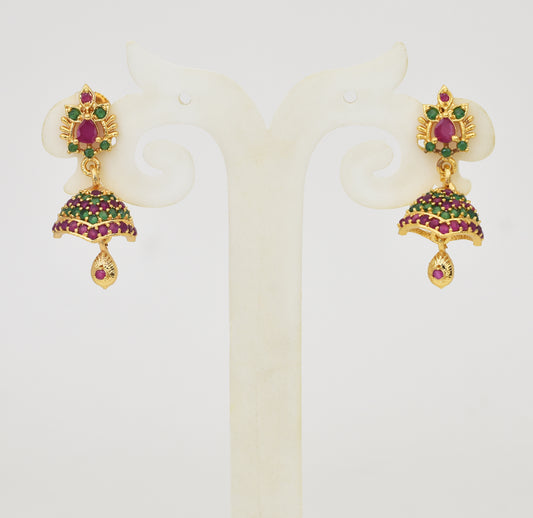 Magenta Green Baroque Jhumka - Y052058