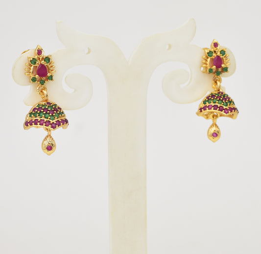 Magenta Green Baroque Jhumka - Y052058