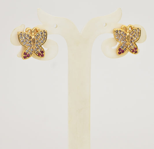 White Magenta Butterfly Stud - Y052049