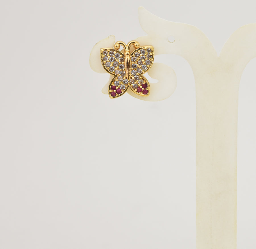 White Magenta Butterfly Stud - Y052049