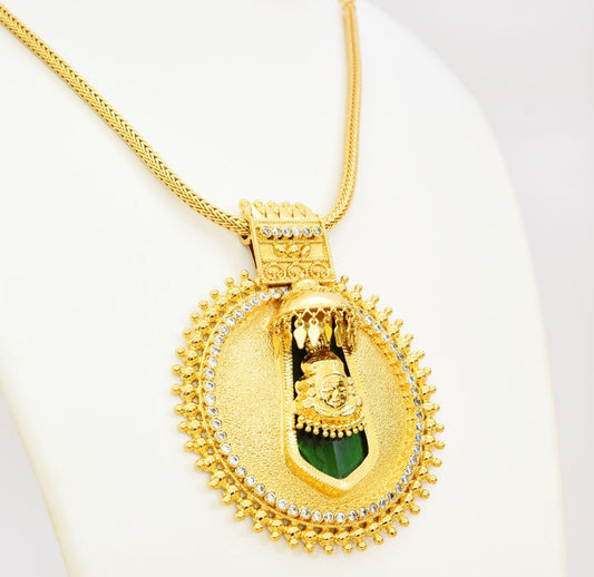 Kathakali in Green Nagapadam Big Locket with Chain - T03547