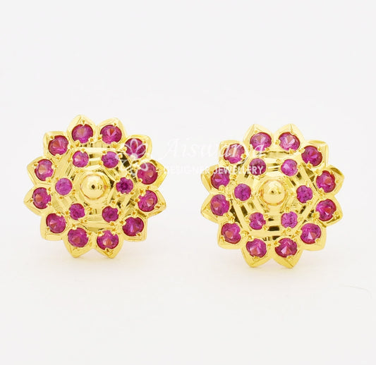 Magenta Stone Flower Stud - S0376