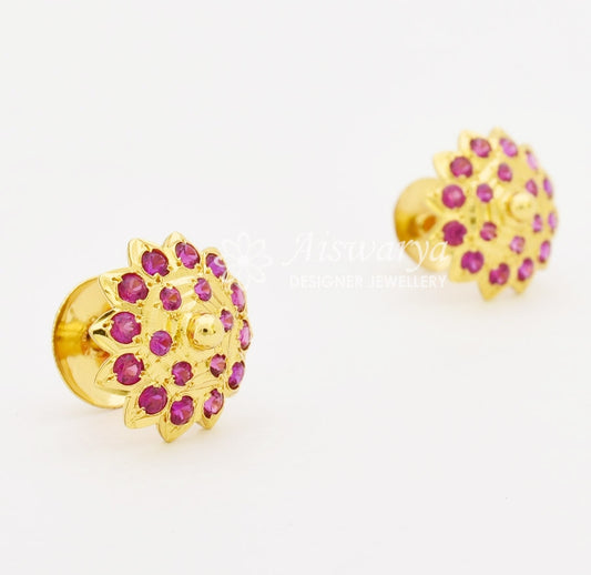 Magenta Stone Flower Stud - S0376