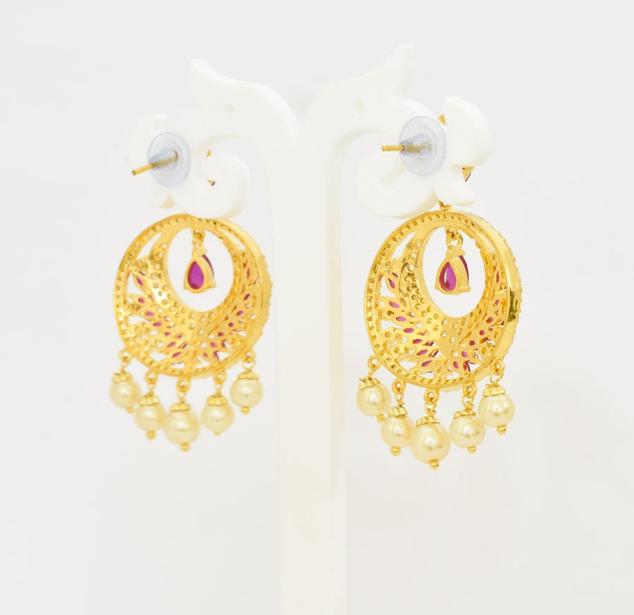 White Magenta Ziya Chandbali Earrings - T01500