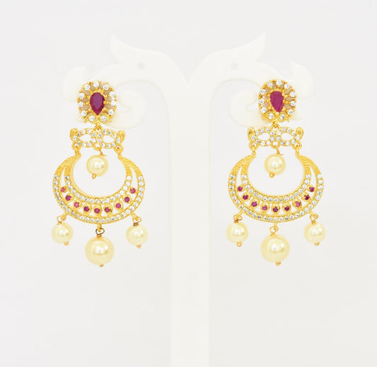 White Magenta Gia Chandbali Earrings - T01504
