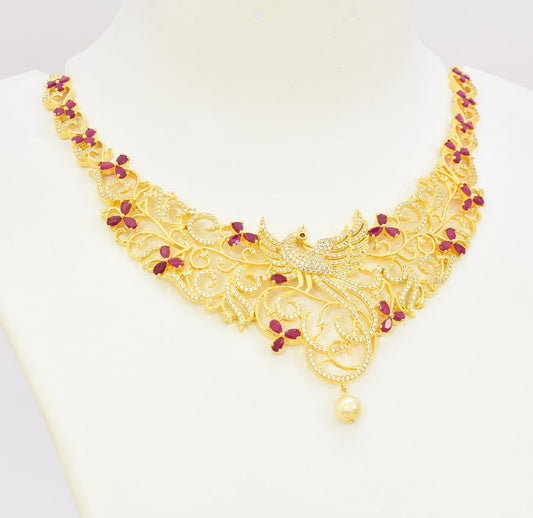 White Magenta Exotic Peacock Necklace - T02538