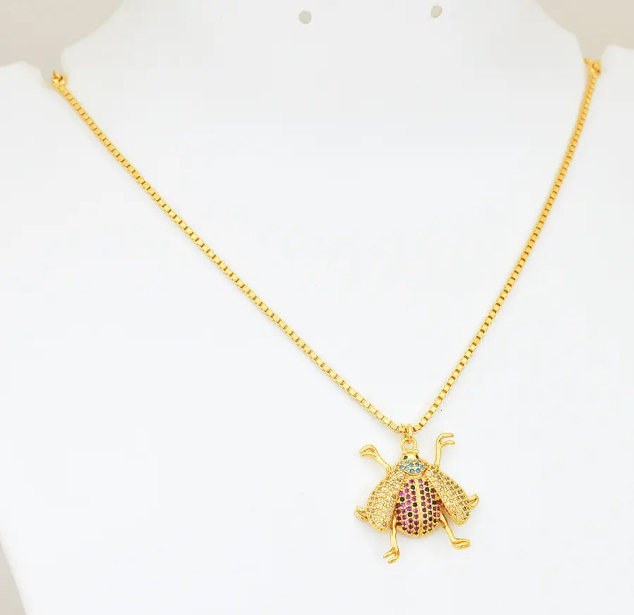 White Magenta Blue Fly Pendant with Chain - V101680