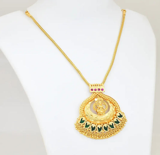 Green Manga Laxmi Locket With Chain - V101672