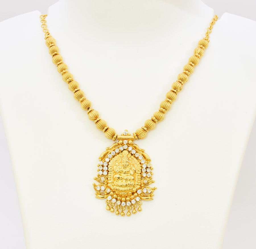 Short Ball Chain with Laxmi White Stone Big Locket Necklace - S10408