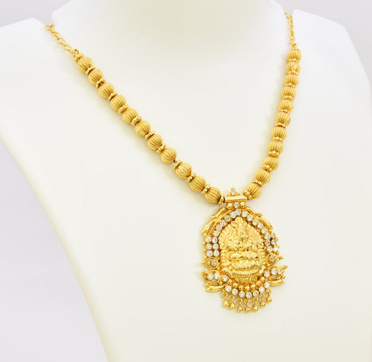 Short Ball Chain with Laxmi White Stone Big Locket Necklace - S10408