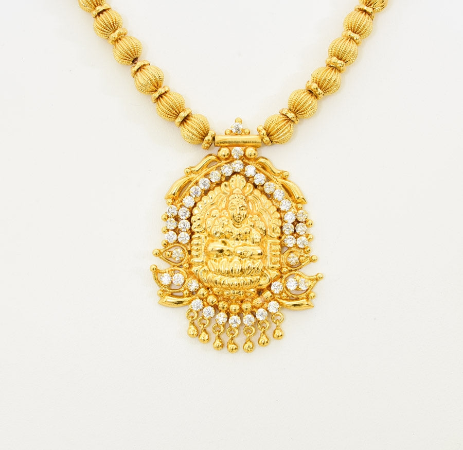 Short Ball Chain with Laxmi White Stone Big Locket Necklace - S10408
