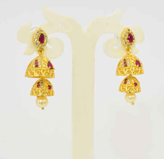 White Magenta Ayesha Step Jhumka - T08728