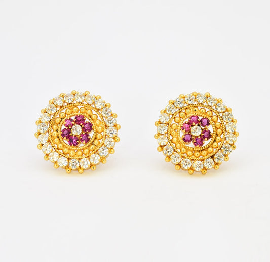 White Magenta Round Big Stud - S04183