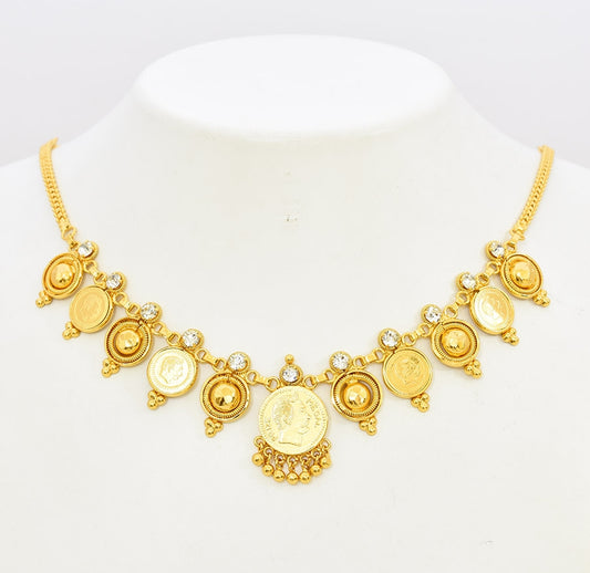 White Cascade Coin Short Necklace - S10414