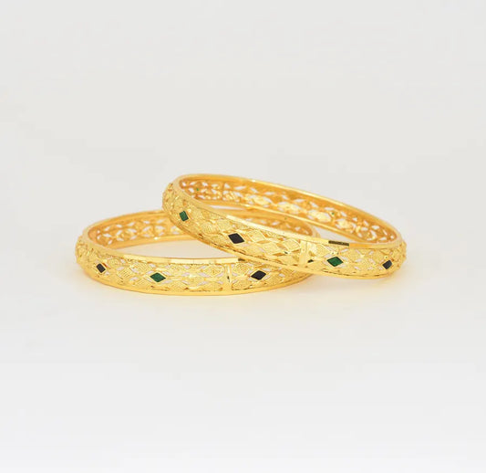Magenta Green Enamel Afifi Two Bangles - X011961