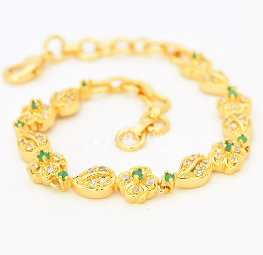 White Green CZ Floral Design Bracelet - S0316