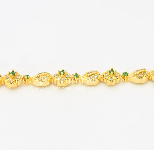 White Green CZ Floral Design Bracelet - S0316