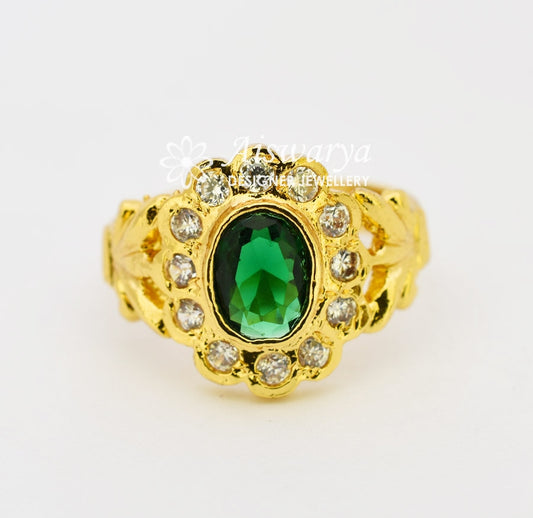 White Green Stone Ring - S0347